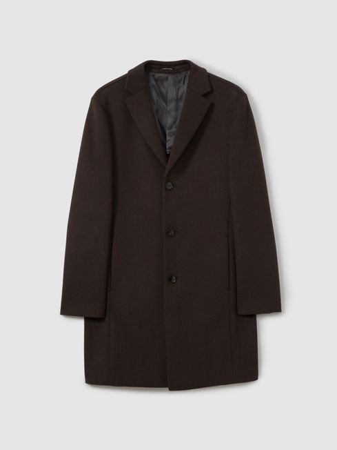 Wool Blend Single Breasted Epsom Overcoat in Chocolate Brown | REISS Germany