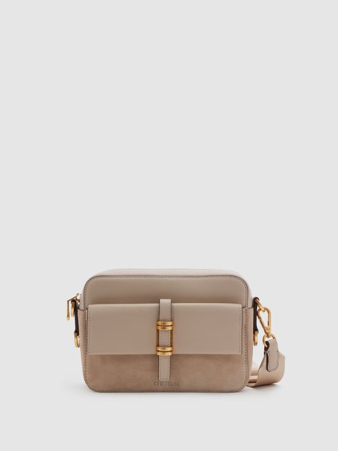 Reiss Taupe Orla Leather Suede Camera Bag