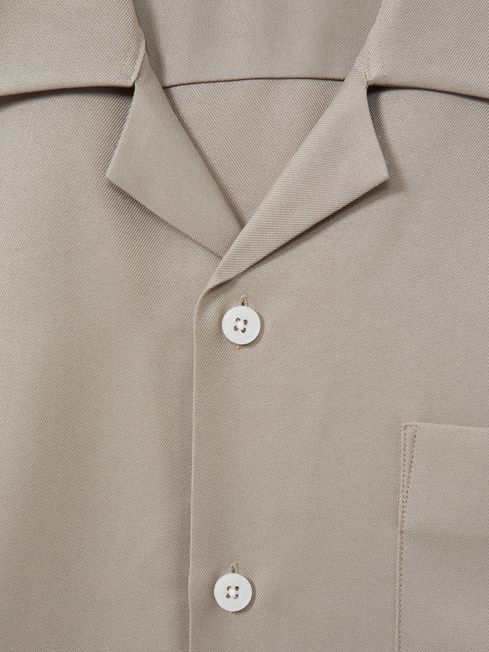 Reiss Mushroom Brown Tokyo Cuban Collar Button-Through Shirt