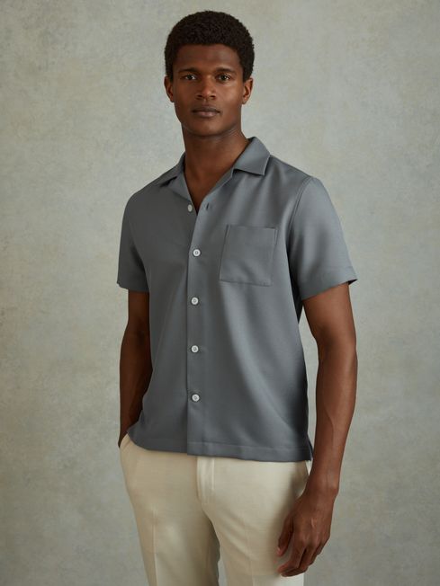 Reiss Slate Grey Tokyo Cuban Collar Button-Through Shirt