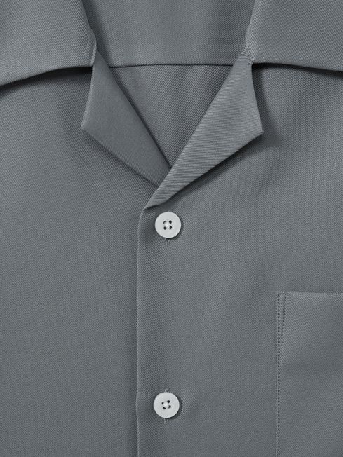 Reiss Slate Grey Tokyo Cuban Collar Button-Through Shirt