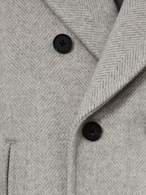 Reiss Soft Grey Melange Bergamo 3-9 yrs Wool-Blend Twill Double-Breasted Coat