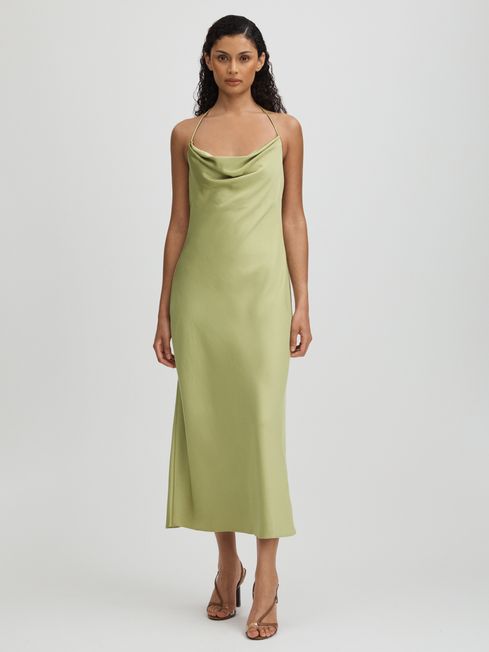 Significant Other Sage Significant Other Satin Cowl Neck Midi Dress
