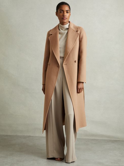 Double breasted camel overcoat on sale