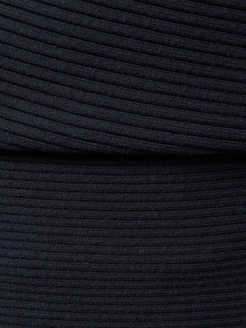 Reiss Navy Lorna Asymmetric Draped Knitted Jumper