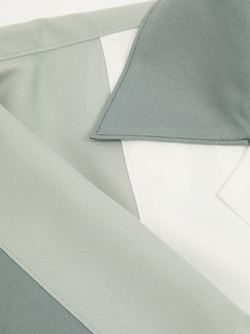Reiss Green Multi Dalorian Colourblock Cuban Collar Shirt