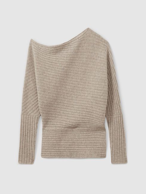 Wool Cashmere Off The Shoulder Draped Jumper in Neutral REISS Netherlands