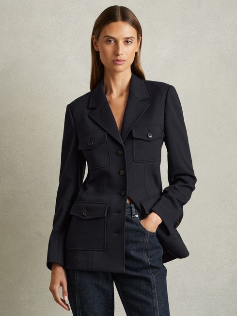 Reiss Jessie Ponte Button Through Overshirt REISS Rest of Europe