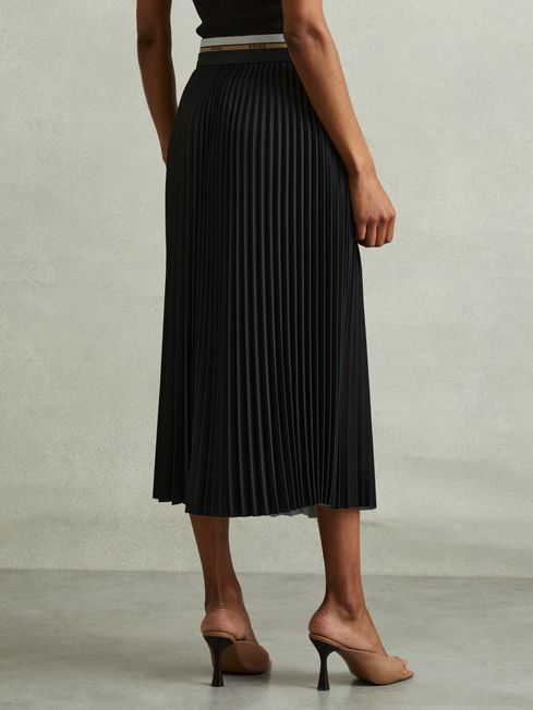Womens Reiss Black Iris Pleated Waistband Detail Midi Skirt