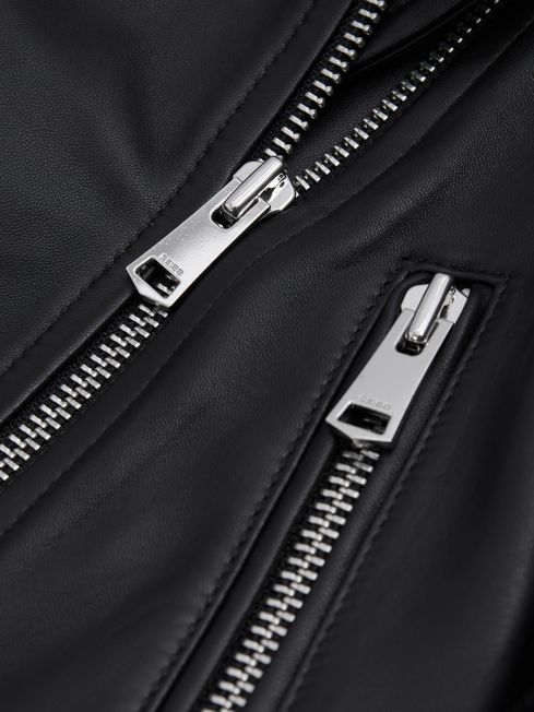 Febe Black Belted Leather Jacket