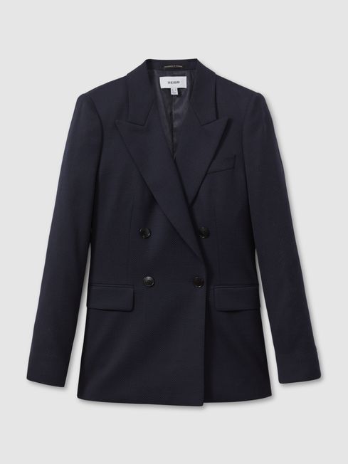 Reiss Navy Hallie Textured Double Breasted Suit Blazer