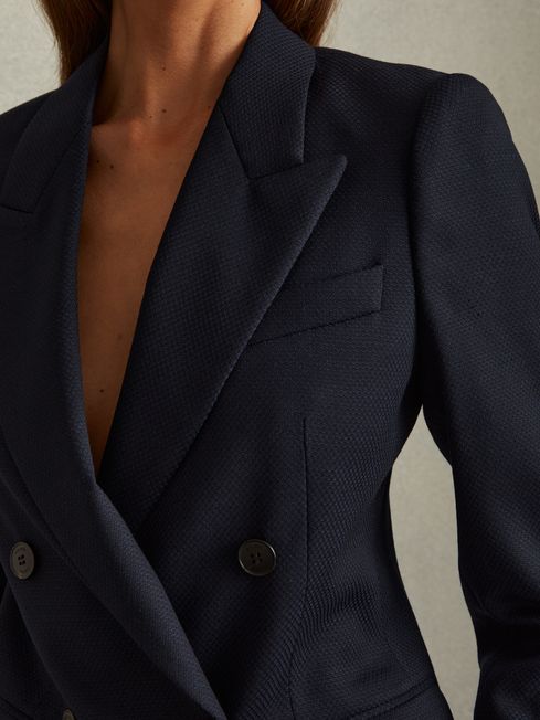 Reiss Navy Hallie Textured Double Breasted Suit Blazer