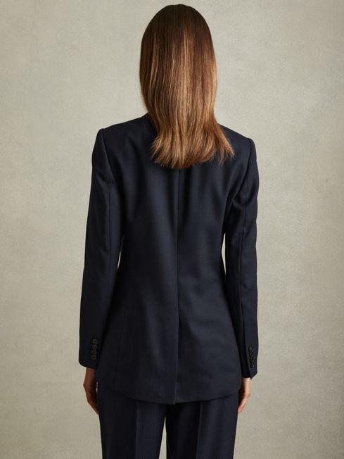 Reiss Navy Hallie Textured Double Breasted Suit Blazer