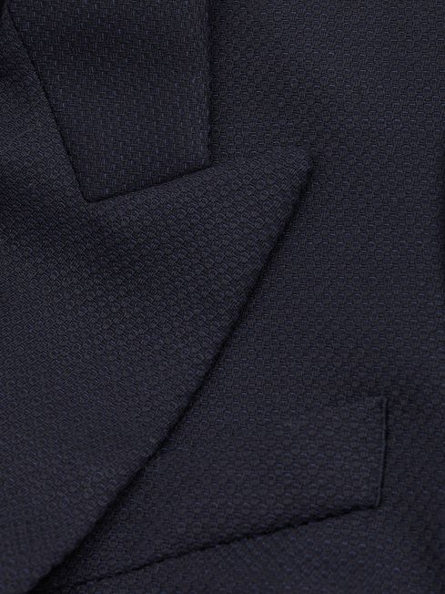 Reiss Navy Hallie Textured Double Breasted Suit Blazer