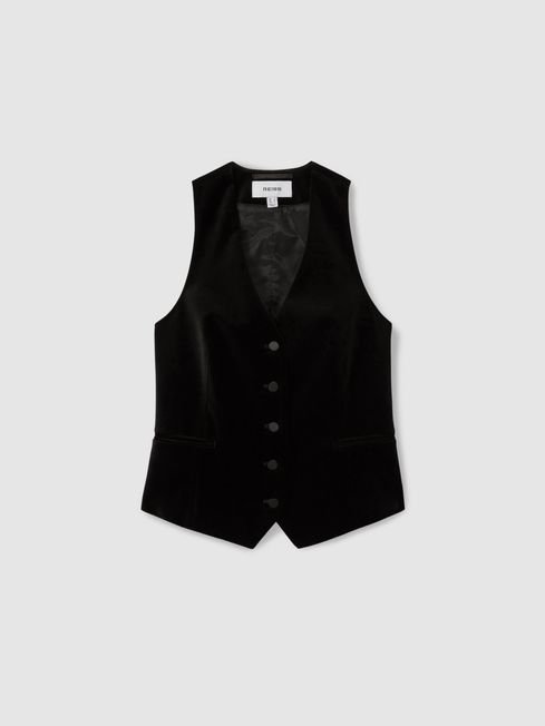 Reiss Black Parisa Velvet Single Breasted Suit Waistcoat 6 Womens