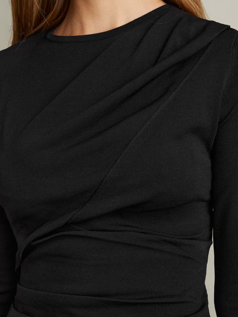 Reiss Black Rue Draped Front Ruched Top