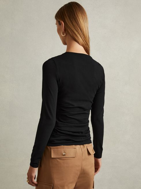 Reiss Black Rue Draped Front Ruched Top