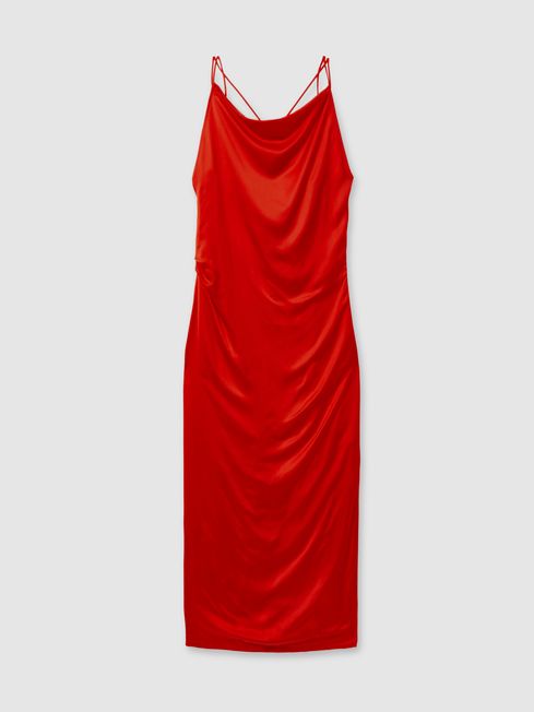 Satin Cowl Neck Maxi Dress in Orange REISS USA