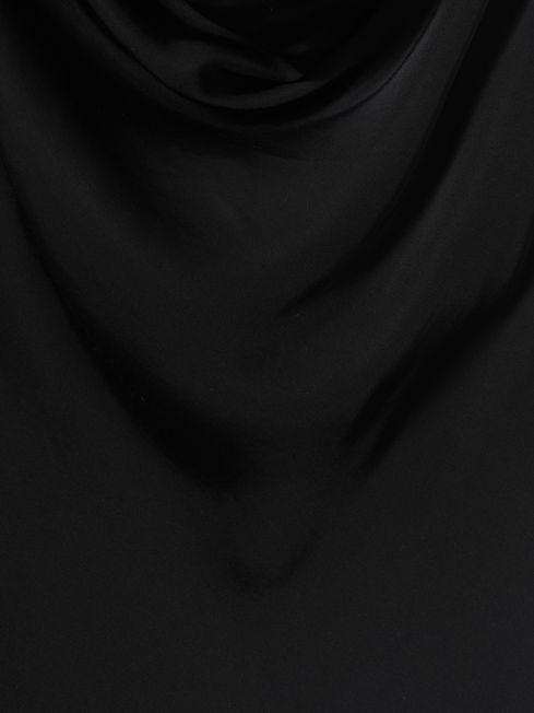 Satin Cowl Neck Midi Dress in Black