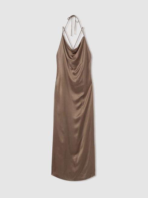 Satin cowl neck maxi dress deals