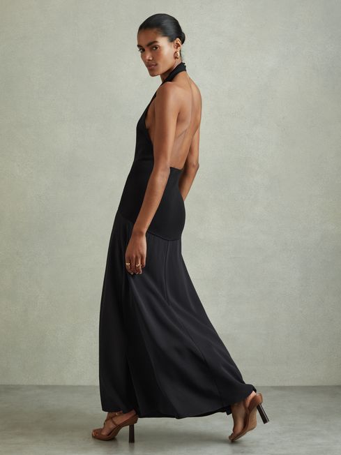 Reiss Navy Rene Hybrid Knit Midi Dress