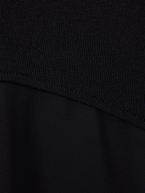 Reiss Navy Rene Hybrid Knit Midi Dress