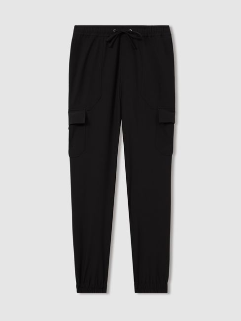 Reiss Black Hold Elasticated Cargo Trousers