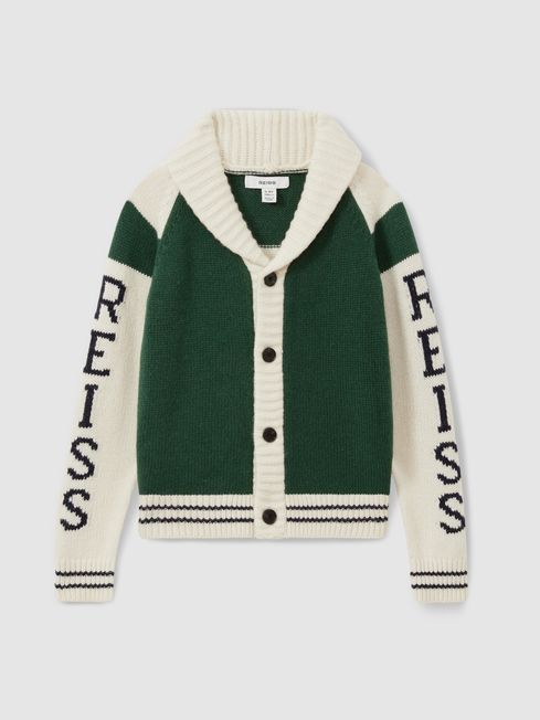 Reiss Green/Offwhite Huston 3-9 yrs Knitted Varsity Cardigan