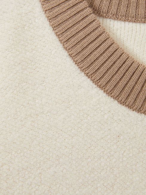 Wool Colourblock Crew Neck Jumper in Cream/Camel