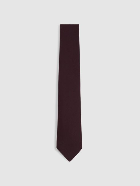 Reiss Bordeaux Baratti Plain Woven Tie with Silk and Wool