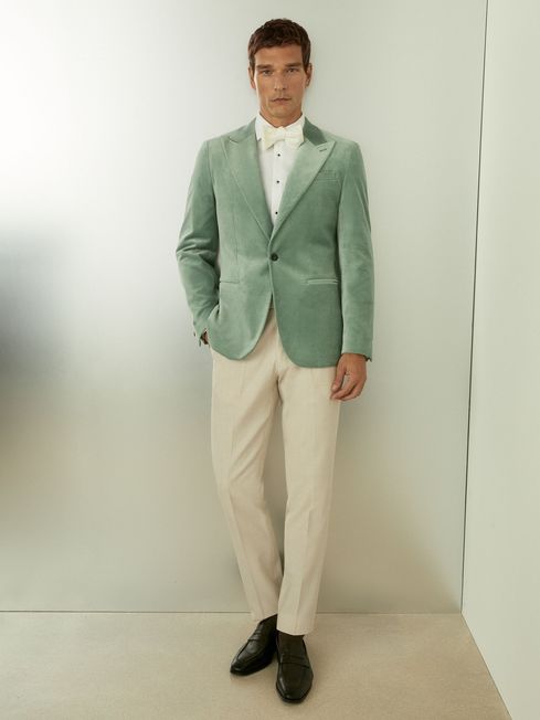 Reiss Mint Green Apsara Velvet Single Breasted Blazer
