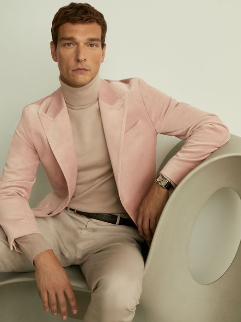 Reiss Porcelain Pink Apsara Velvet Single Breasted Blazer