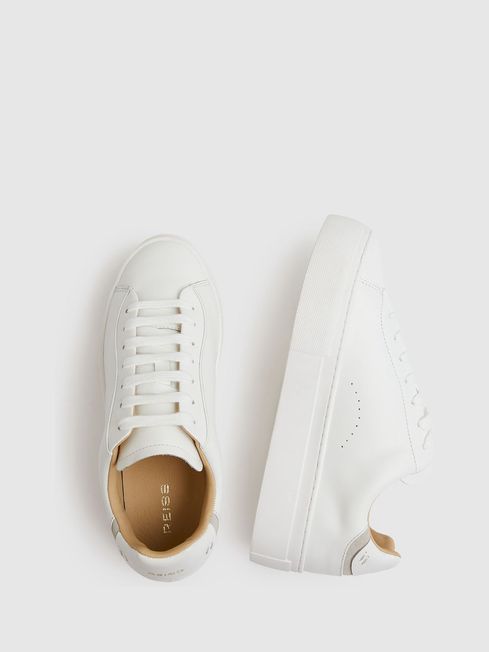 Leather Low Top Trainers in White REISS Canada