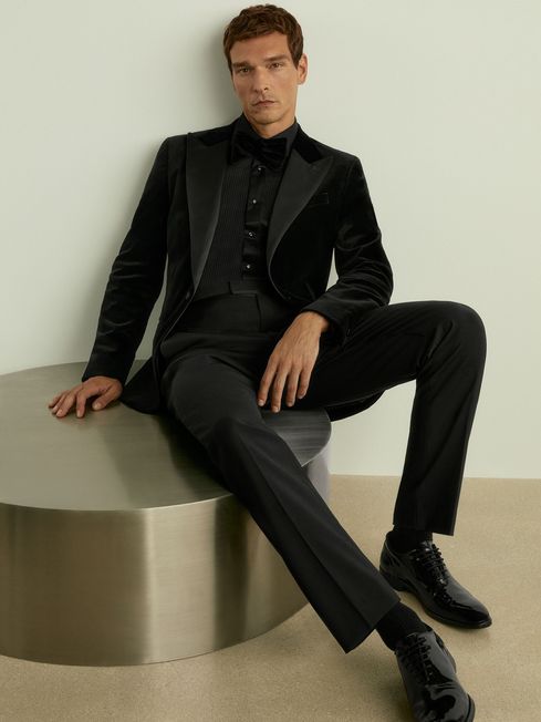 Reiss Diamond Cotton Blend Velvet Tuxedo Jacket REISS Rest of World