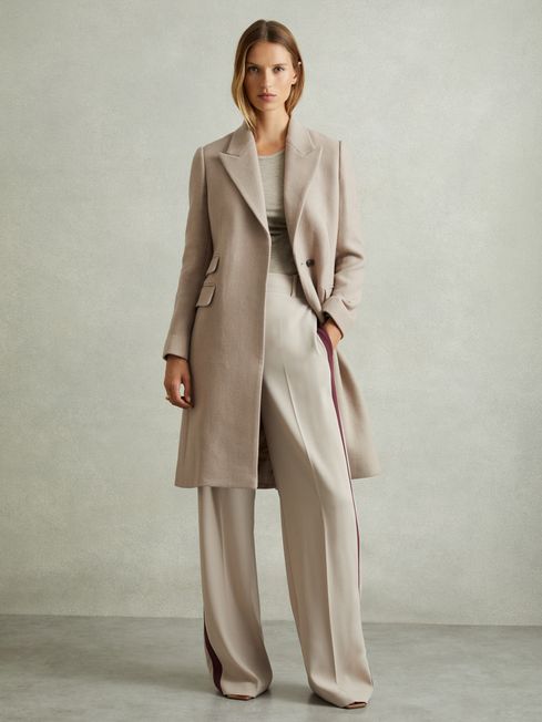 Wool Blend Coat in Stone REISS Australia