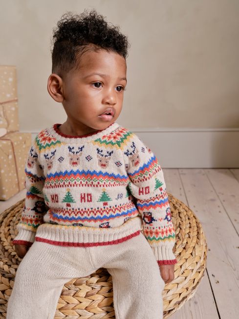 Buy Ecru Christmas Fairisle Pattern Knitted Jumper Leggings Set from the JoJo Maman Bebe UK online shop