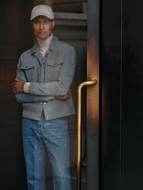 Grey suede trucker jacket hotsell
