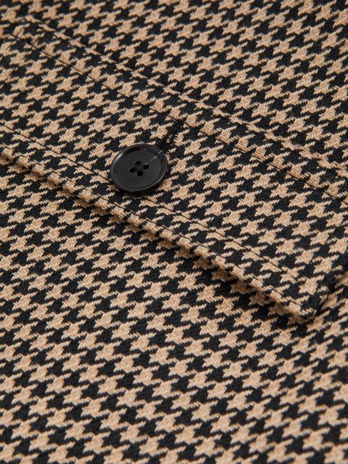 Reiss Black/Camel Lena Dogtooth Check Mini Skirt with Wool