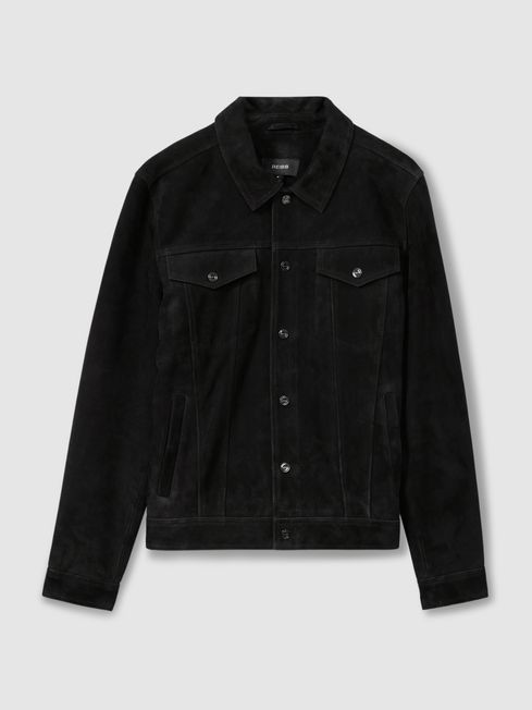 Black suede trucker jacket mens online
