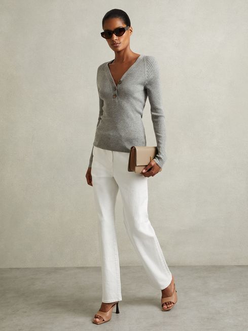 Reiss Grey Reece Ribbed Sleeve Jumper