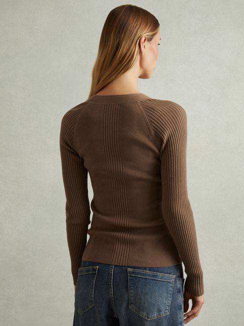 Reiss Mink Reece Ribbed Sleeve Jumper
