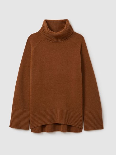 Wool Cashmere Roll Neck Jumper in Toffee