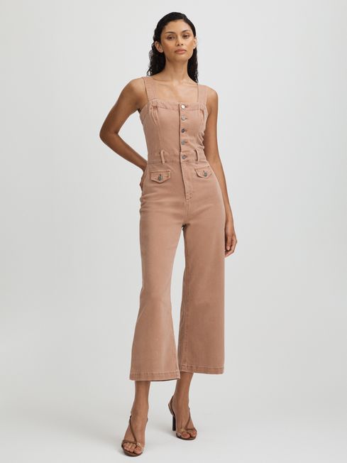 Anessa Rose Paige Rose Cropped Denim Wide Leg Jumpsuit REISS Australia
