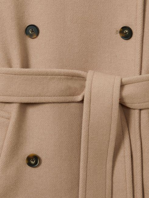 Reiss Neutral Prim Wool-Blend Double-Breasted Funnel-Neck Coat