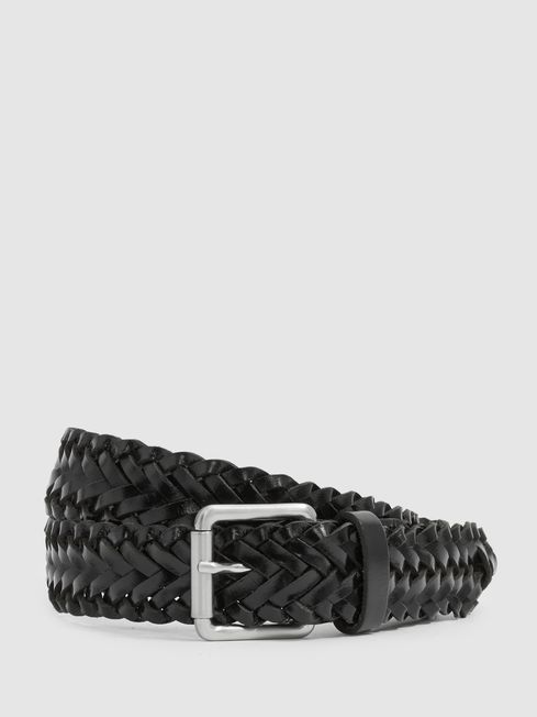 Reiss Black Carlton Woven Leather Belt