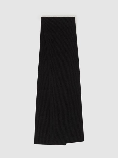 Reiss Black Chesterfield Ribbed Merino Scarf