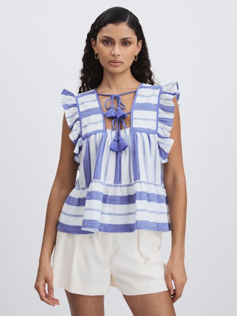 Mille Blue Stripe Peplum Top
