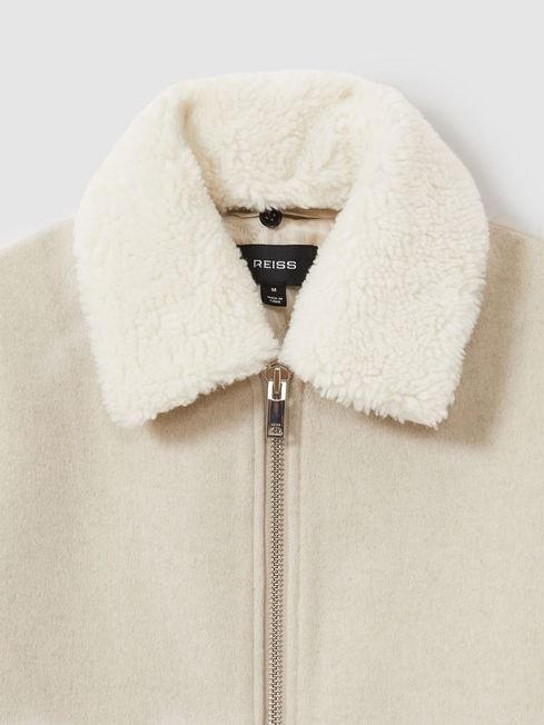 Reiss Stone Melange Andrew Wool Blend and Faux Shearling Jacket