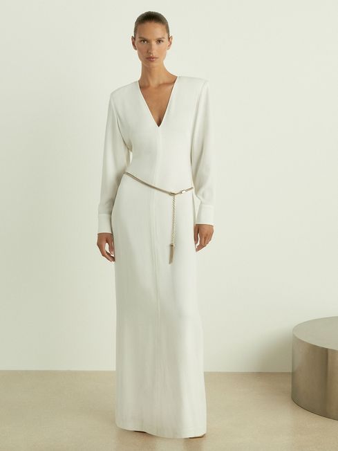 White crepe maxi dress 2025
