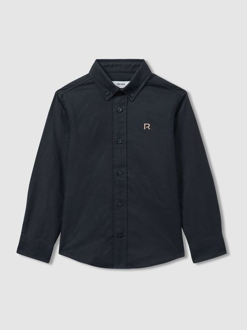 Reiss Navy/Camel Benton 4-9 yrs 100% Cotton Oxford Embroidered Button Down Shirt